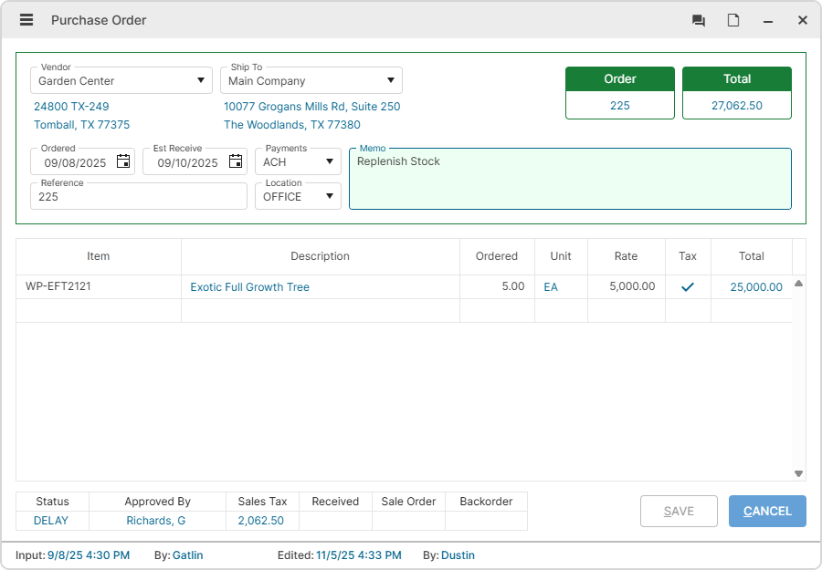 ProBuilt Software Operations Management Purchase Order Form